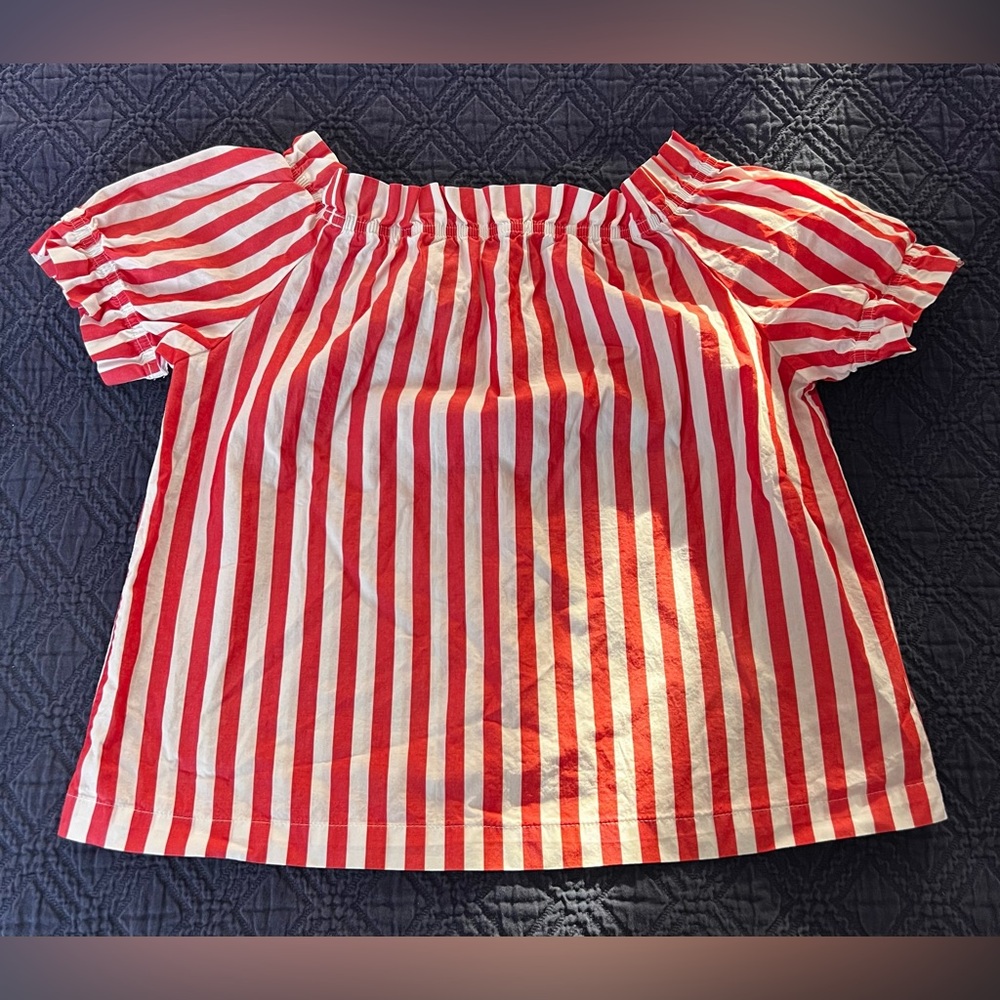 🍒 United Colors Of Benetton Red and White Striped Kids Blouse Size L Y 8/9
